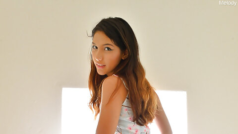 Skinny brunette cutie Melody rides a huge...